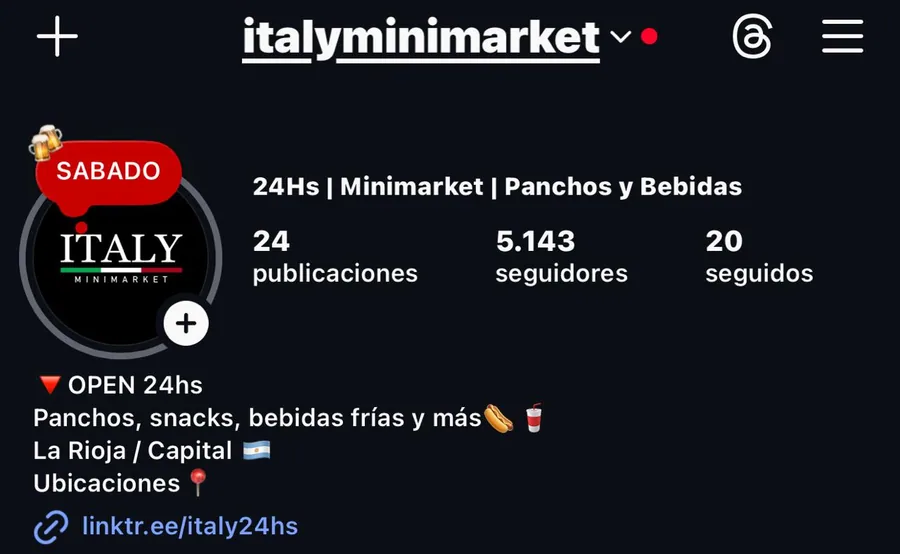 Captura del perfil con 5.143 seguidores.