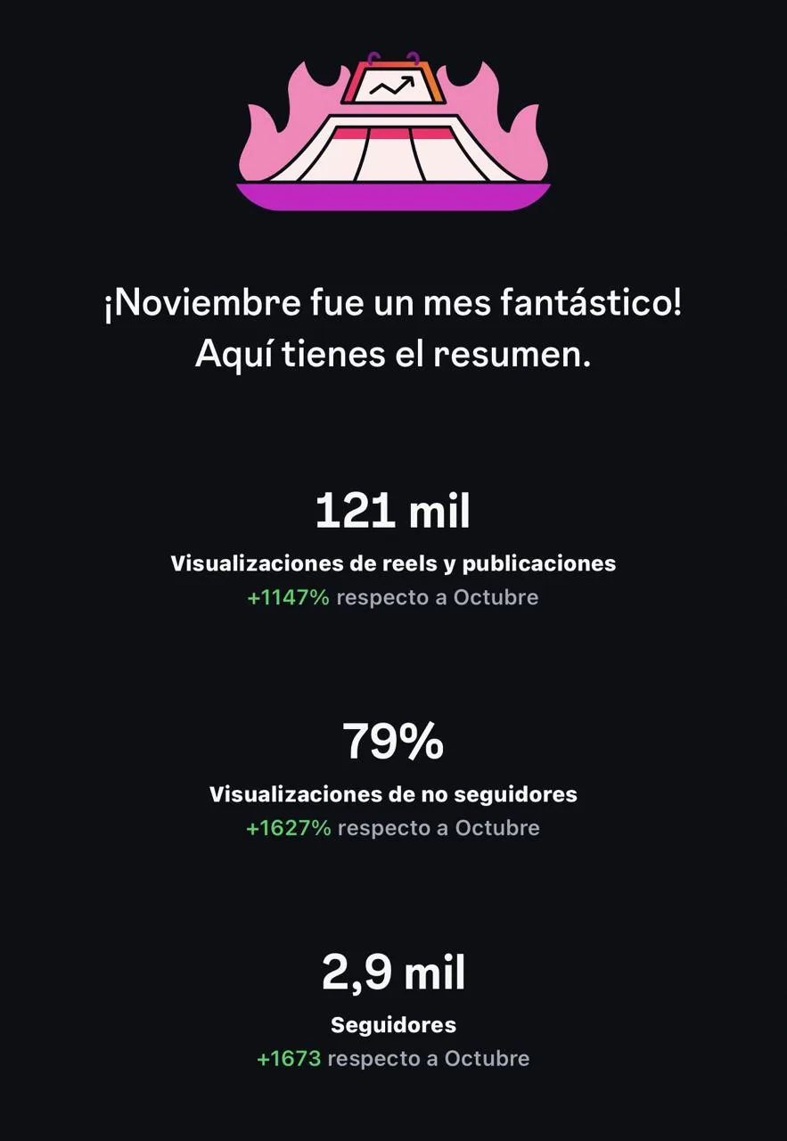 Captura del resumen de noviembre con +1.147% de visualizaciones.