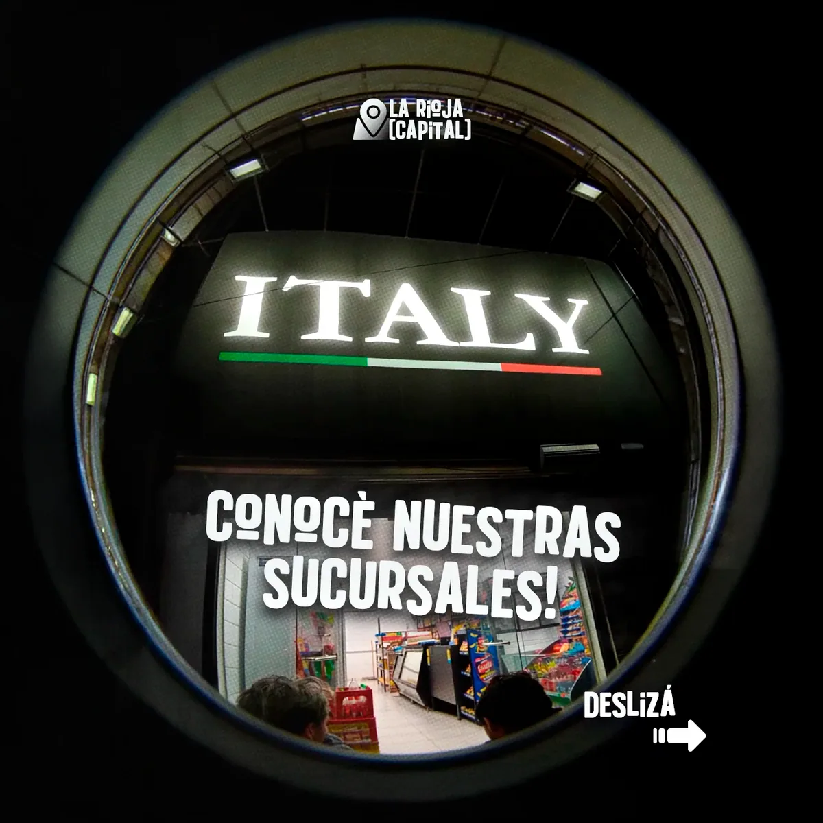 Portada del carrusel 'Conocé nuestras sucursales' de Italy Minimarket para campaña de Meta Ads.