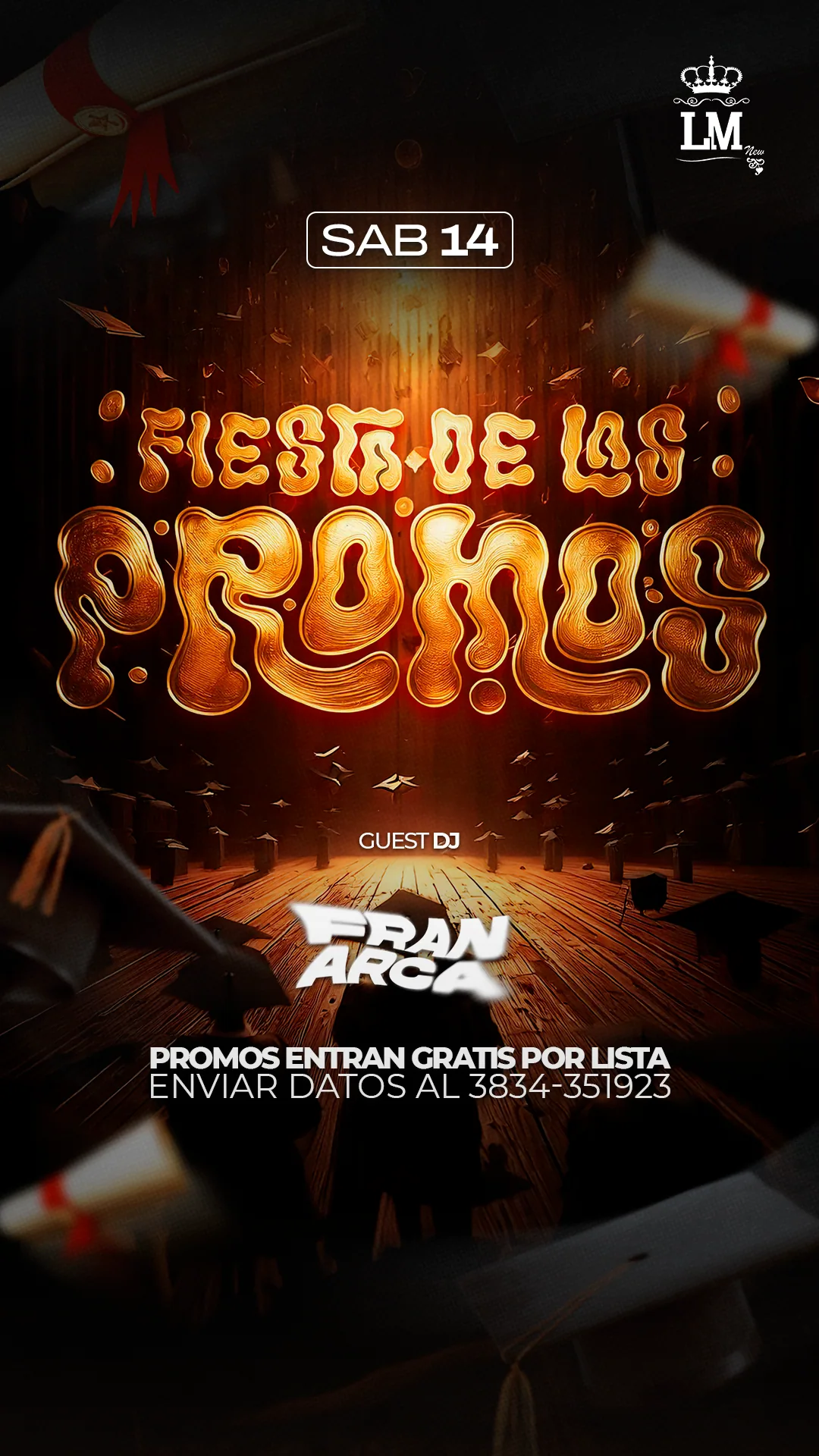 Flyer 'Fiesta de las Promos' de La Morocha New con lettering 3D en oro fundido.